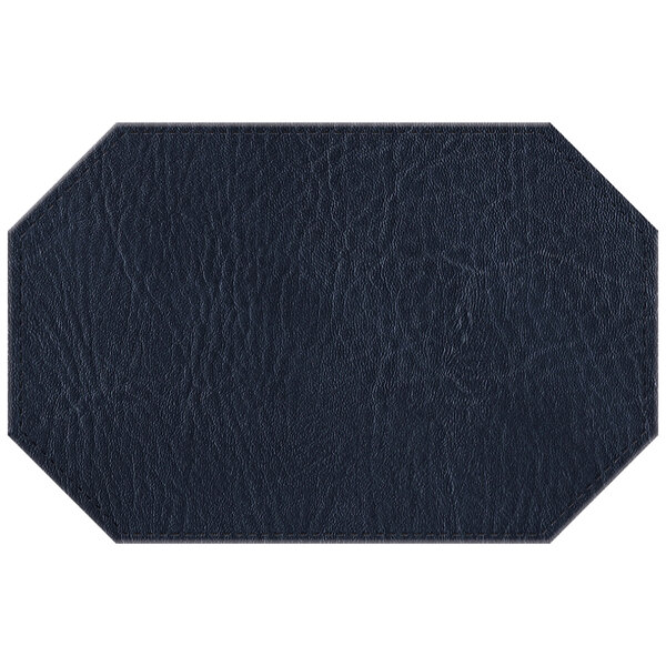 A navy faux leather octagon placemat.