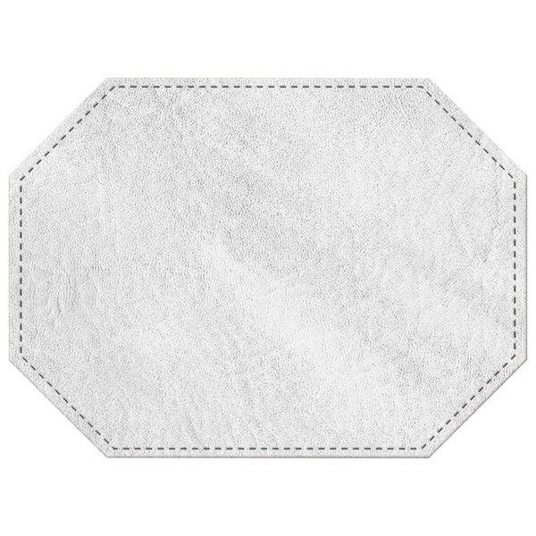 A white hardboard octagon placemat with white stitching.