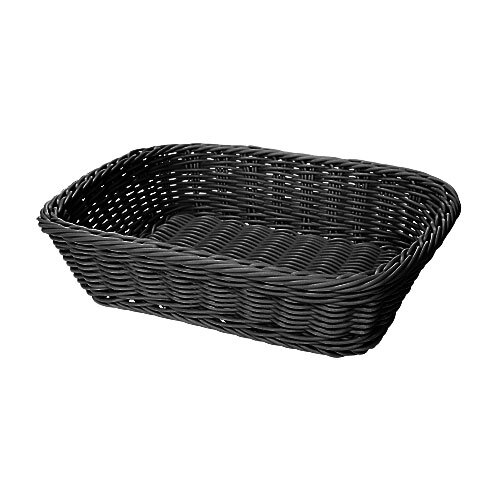 A black rectangular plastic basket with a woven design.