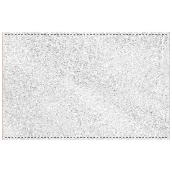 A white hardboard rectangle placemat with white faux leather stitching.