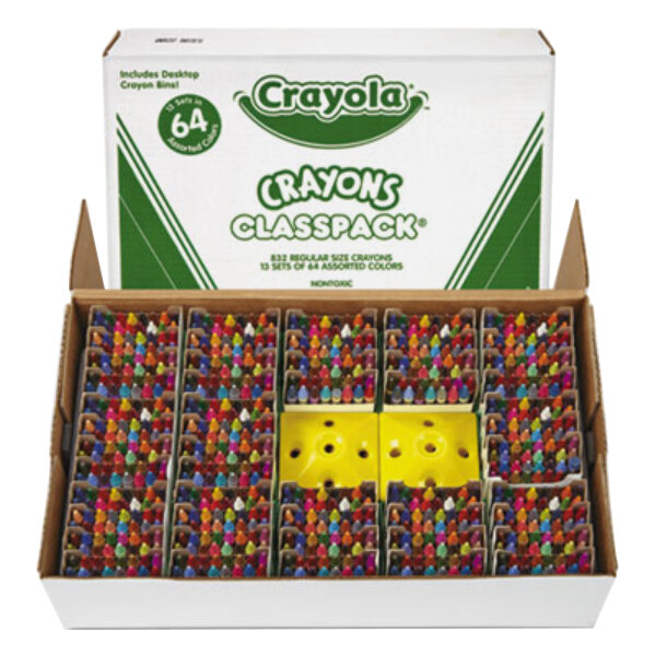 A white box of Crayola crayons with green and yellow text.