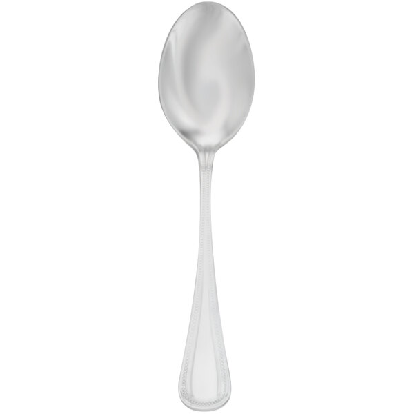 A silver Walco 9201 Classic Bead stainless steel teaspoon.