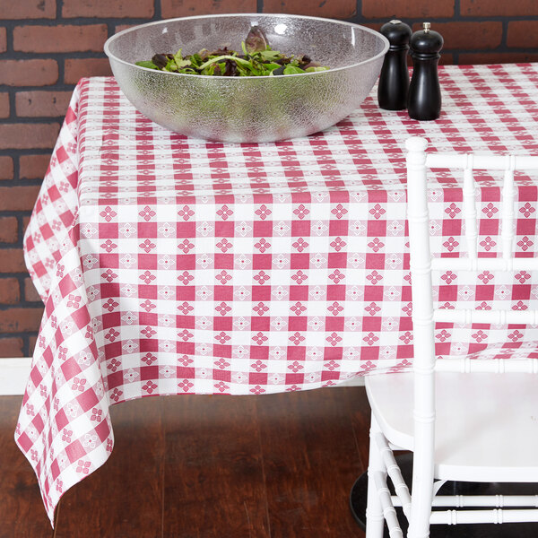 BurgundyCheckered Vinyl Table Cover with Flannel Back