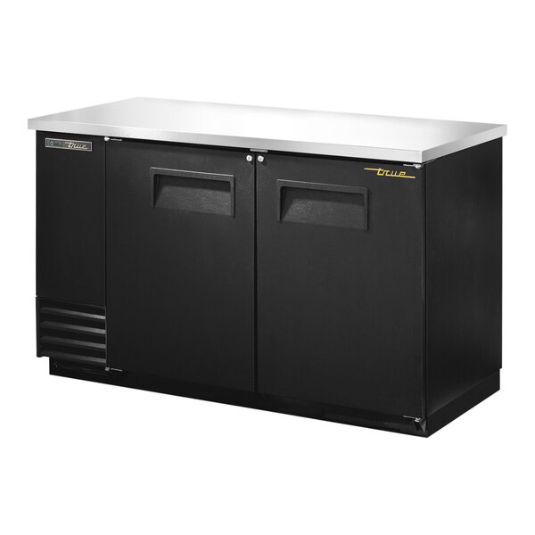 True TBB2HC 58 7/8" Black Solid Door Back Bar Refrigerator with LED Lighting