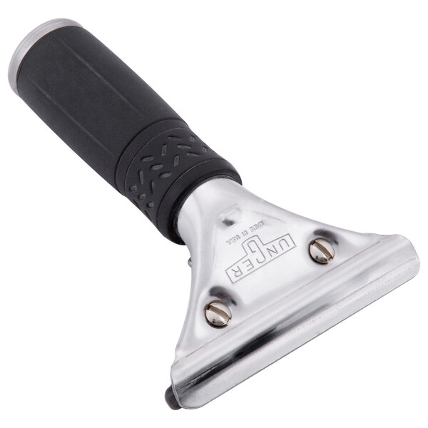 A Unger Pro stainless steel squeegee handle with a rubber grip.