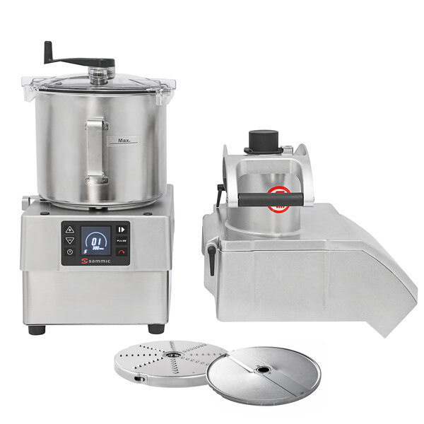 A Sammic CK-38V food processor with a stainless steel bowl and a lid.