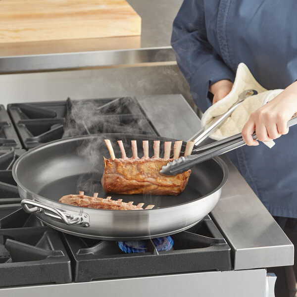 Vigor SS1 Series 5 Qt. Stainless Steel Aluminum-Clad Saute Pan with Lid and  Helper Handle