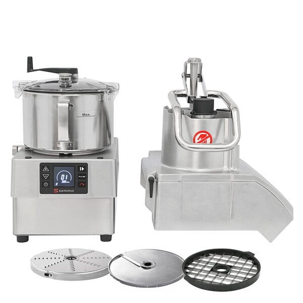 Sammic CK-45V Dice Variable-Speed Combination Food Processor with 5.5 Qt. Stainless Steel Bowl, Full Moon Pusher Continuous Feed & 3 Discs - 3 hp