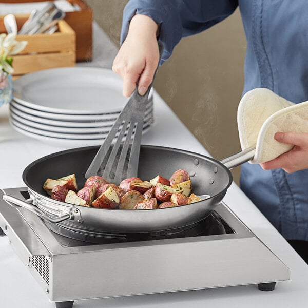 Vigor SS1 Series 12" Stainless Steel Non-Stick Fry Pan with Aluminum-Clad Bottom, Excalibur Coating, and Helper Handle