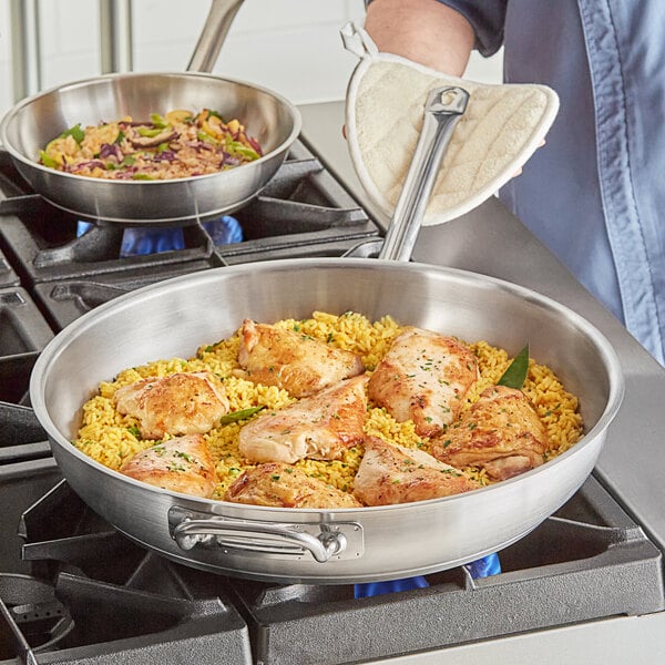 Vigor SS1 Series 12 Stainless Steel Fry Pan with Aluminum-Clad Bottom and  Helper Handle