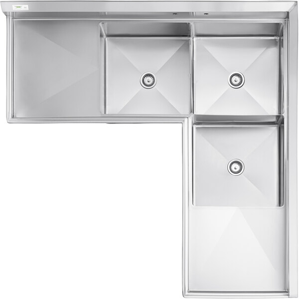 Regency 74 1/2" 16 Gauge Stainless Steel Three Compartment Commercial