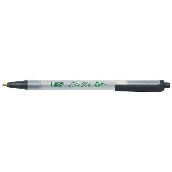 hoogtepunt Stijgen Donder Bic CSEM11BK Ecolutions Clic Stic Black Ink Medium Point 1mm Retractable  Ballpoint Pen - 12/Pack