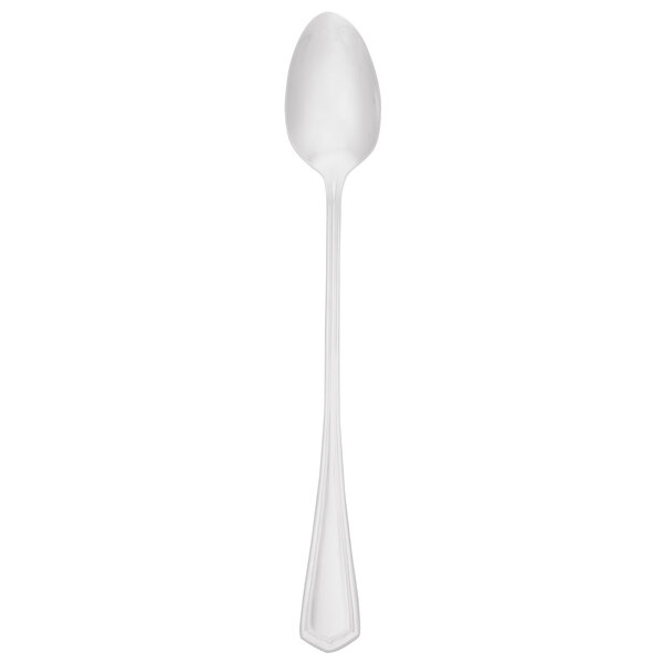 A Walco silver iced tea spoon with a white handle and a silver spoon on a white background.