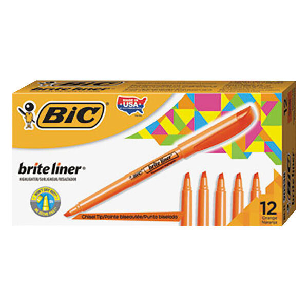 Bic BL11OE Brite Liner Fluorescent Orange Chisel Tip Pen Style Highlighter 12/Pack