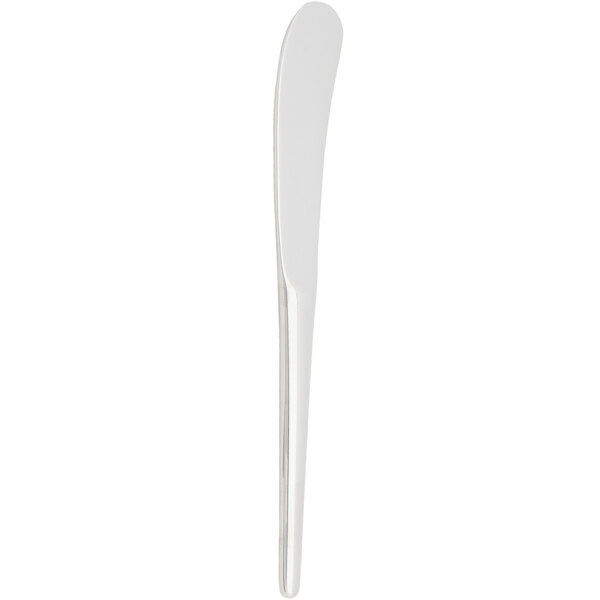 A close-up of a Walco stainless steel butter knife with a white handle.