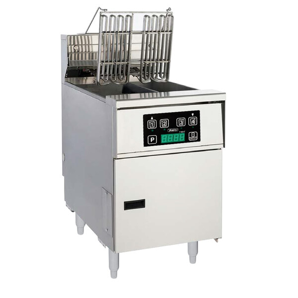 Anets AEH14TX D 20-25 lb. High Efficiency Twin Vat Electric Floor Fryer with Digital Controls - 240V, 1 Phase, 14 kW