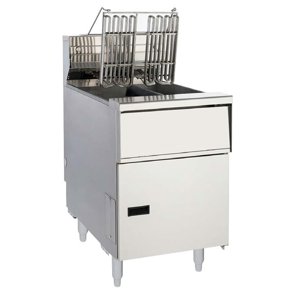 Anets AEH14T SSTC 20-25 lb. High Efficiency Twin Vat Electric Floor Fryer with Solid State Thermostatic Controls - 240V, 3 Phase, 17 kW