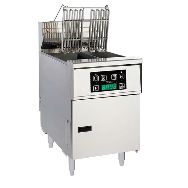 Anets AEH14TX D 20-25 lb. High Efficiency Twin Vat Electric Floor Fryer with Digital Controls - 240V, 3 Phase, 14 kW