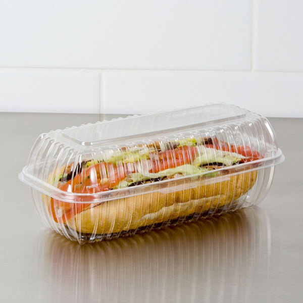 Dart C99HT1 ClearSeal 9 7/8" x 5" x 3 1/2" Hinged Lid Plastic Hoagie Container - 100/Pack
