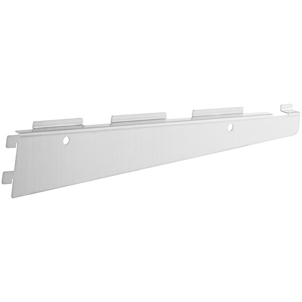 A white metal shelf bracket for Avantco refrigeration equipment with two holes on it.
