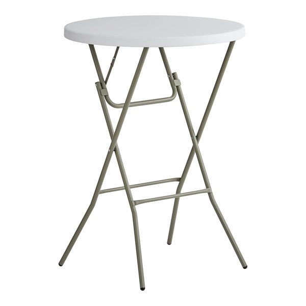 Lancaster Table & Seating 32" Round Granite White Heavy-Duty Blow Molded Bar Height Plastic Folding Table with Sage Gray Legs