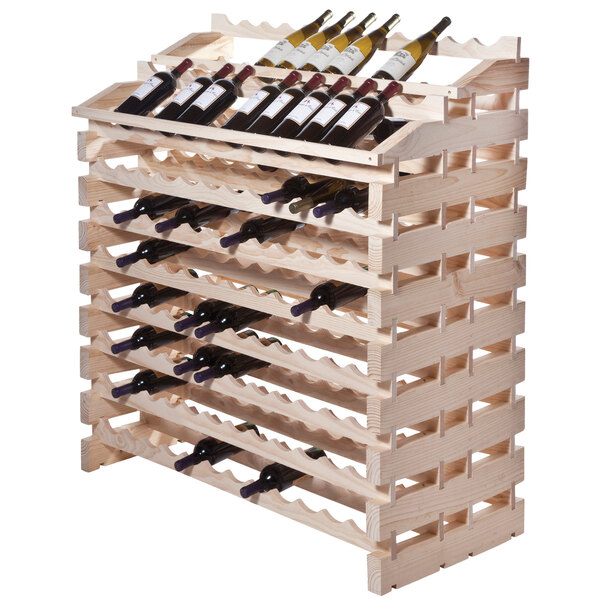 A Franmara natural wooden wine rack filled with wine bottles.