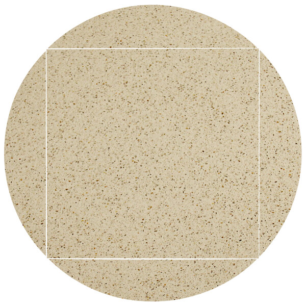 An Art Marble Cambrian Gold quartz table top with white and beige circular pattern.
