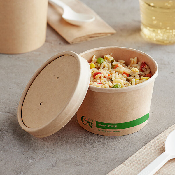 EcoChoice Kraft Paper Food Cup with Vented Lid 8 oz. - 250/Case