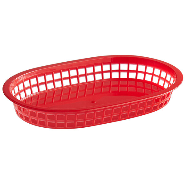Choice 11" x 7" x 1 1/2" Red Oval Plastic Fast Food Basket 12/Pack