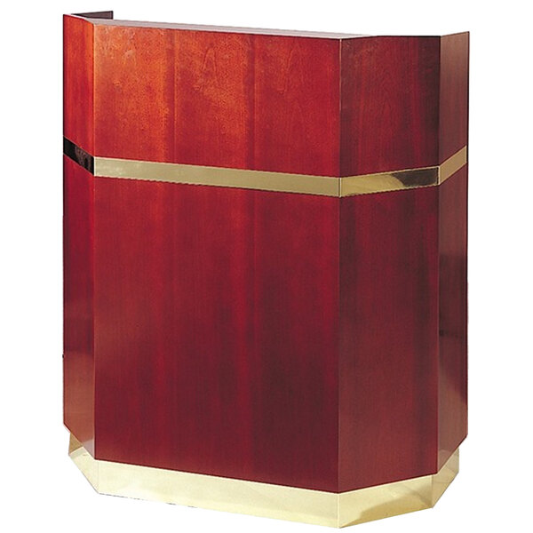 A mahogany podium with gold trim.