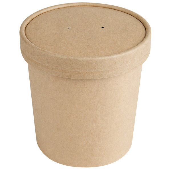 16oz Brown Takeaway Paper Soup Container White Plastic Vented lids 50-250pcs 