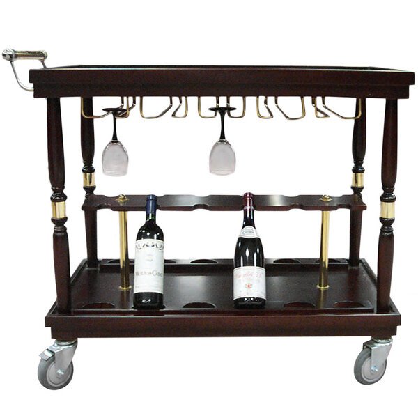 Bon Chef 50071 39" x 20" x 33 1/2" Hardwood Mahogany Wine Serving Cart