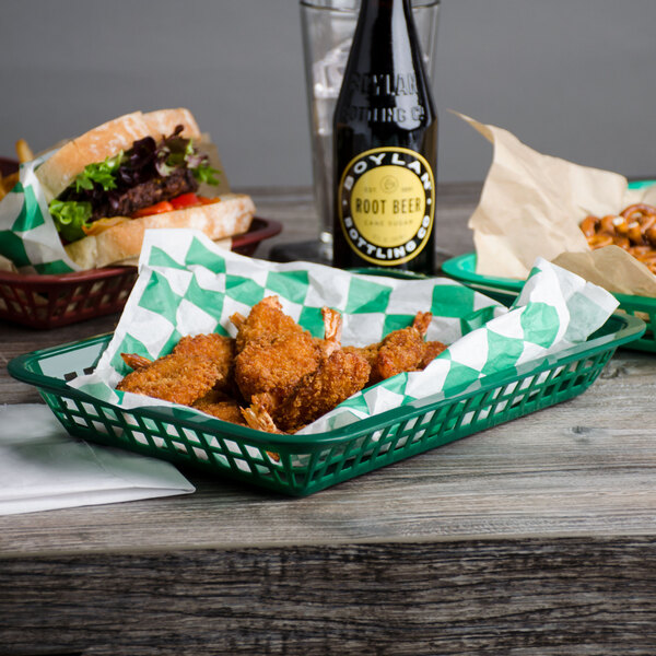 Choice 12" x 8 1/2" x 1 1/2" Forest Green Rectangular Plastic Fast Food