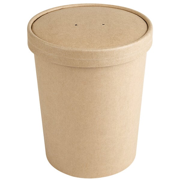 100 Pack 32 oz Disposable Kraft Paper Soup Containers with Vented LIDS 