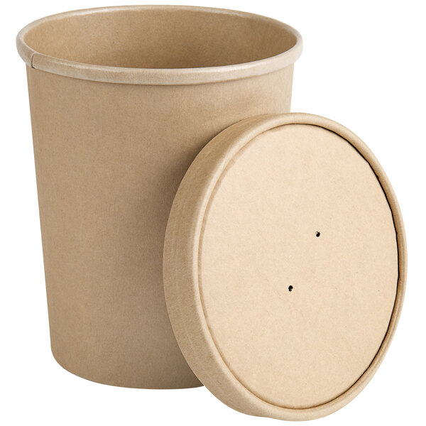 SafePro Eco SB53 32 Oz Double Wall Kraft Paper Soup Cup with Vented Paper Lid C 