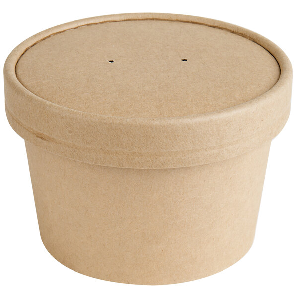 Take Out Hot Food Deli 8oz Brown  Paper Soup Container With Brown Vented Lids 
