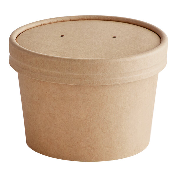 EcoChoice Kraft Paper Food Cup with Vented Lid 8 oz. - 25/Pack
