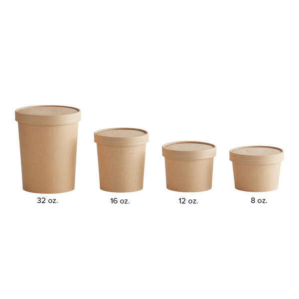 100 Pack] 8 oz Disposable Kraft Paper Soup Containers with Vented