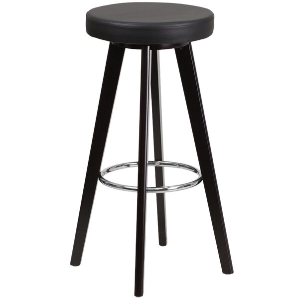 Flash Furniture CH-152601-BK-VY-GG Trenton Series Cappuccino Wood Bar Height Stool with Black Vinyl Seat