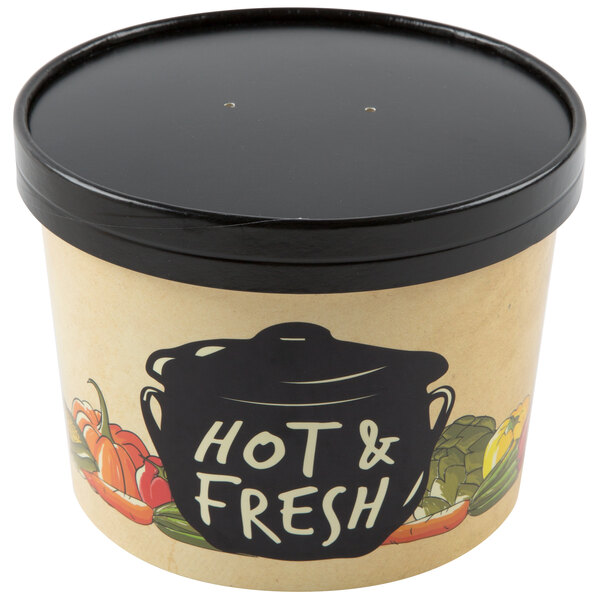 Choice 64 oz. Medley Double Poly-Coated Paper Soup / Hot Food Cup with ...