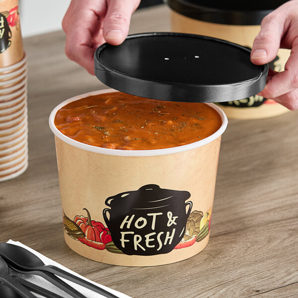 り*く様 値下げ… 黒壺印　蓋付きボウルJusper Soup Choice 64 oz. Medley Double Poly-Coated Paper Soup / Hot Food Cup