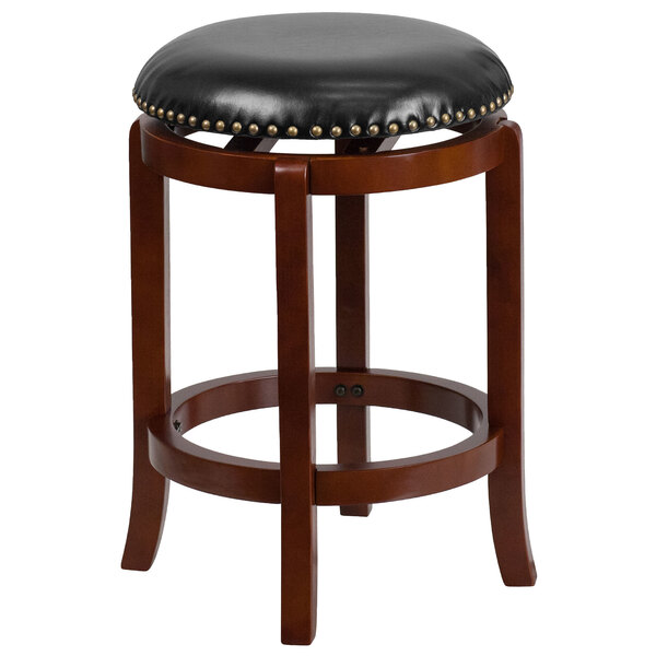 Flash Furniture TA-68924-LC-CTR-GG Light Cherry Counter Height Stool with Black Leather Swivel Seat