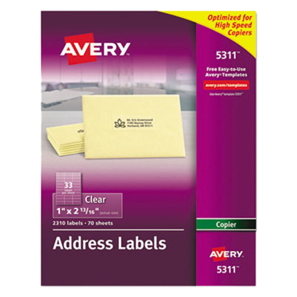 Avery® 5311 Easy Peel 1" x 2 13/16" Clear Copier Mailing Address Labels - 2310/Pack
