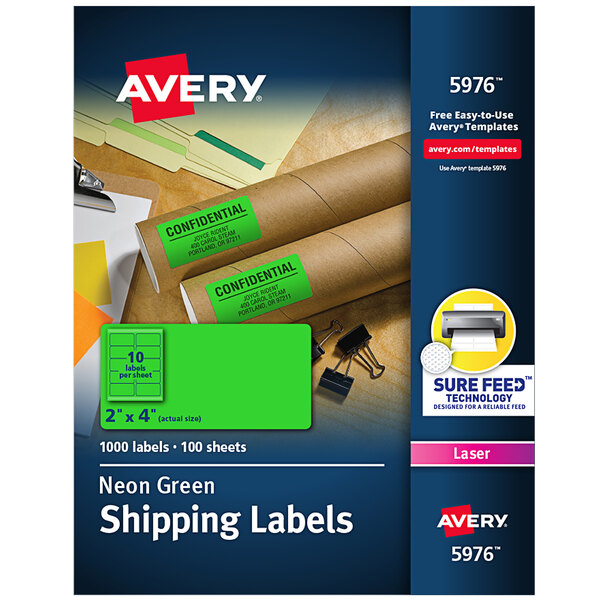 A package of Avery® neon green shipping labels.