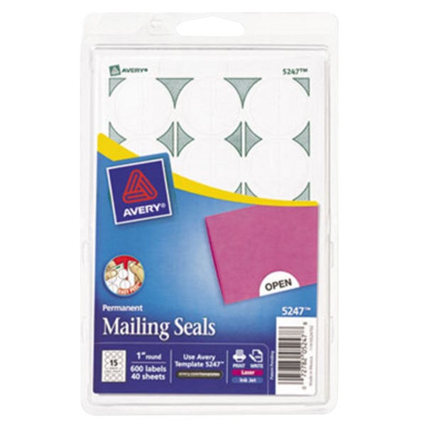 Avery® 5247 1" White Round Write-On / Printable Mailing Seals - 600/Pack
