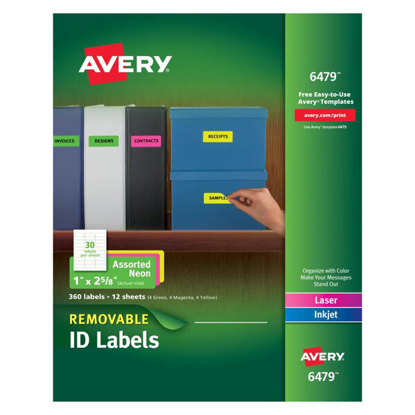 Avery® 6479 1" x 2 5/8" Assorted Neon Color Removable ID Labels - 360/Pack