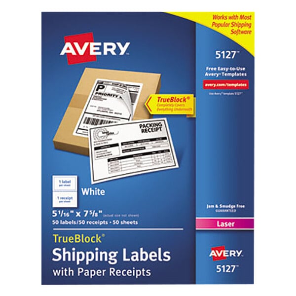Avery® 5127 5 1/16" x 7 5/8" White Shipping Labels with Paper Receipts - 50/Pack