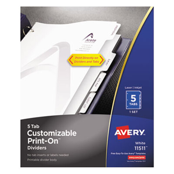 Avery® 11511 Print-On 5-Tab White Dividers