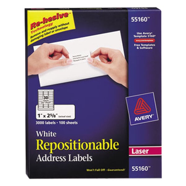 Avery® 55160 1" x 2 5/8" White Repositionable Mailing Address Labels - 3000/Box