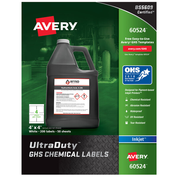 Avery® 60524 UltraDuty 4" x 4" GHS Chemical Labels for Pigment-Based Inkjet Printers - 200/Pack